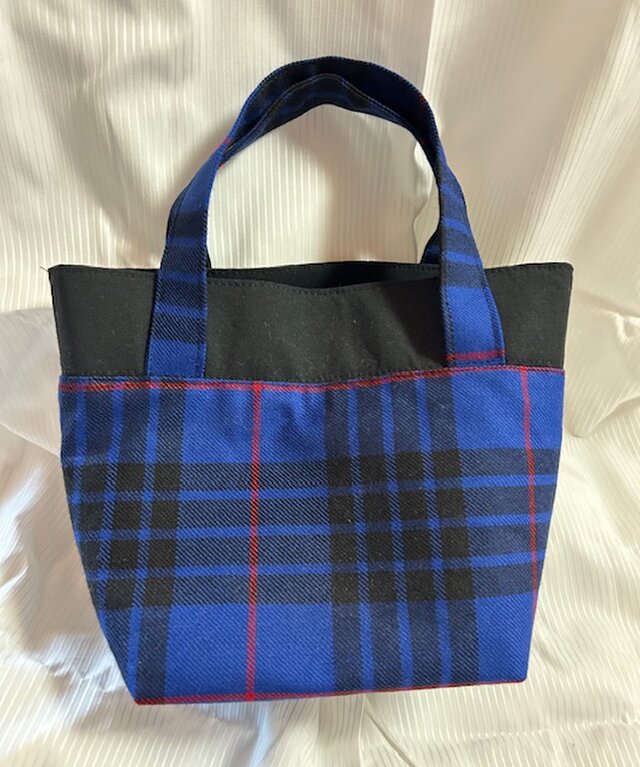タータンチェックのミニトートバッグ【Morgan(青チェック