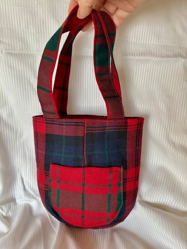 タータンチェックのお散歩バッグ【赤チェック】