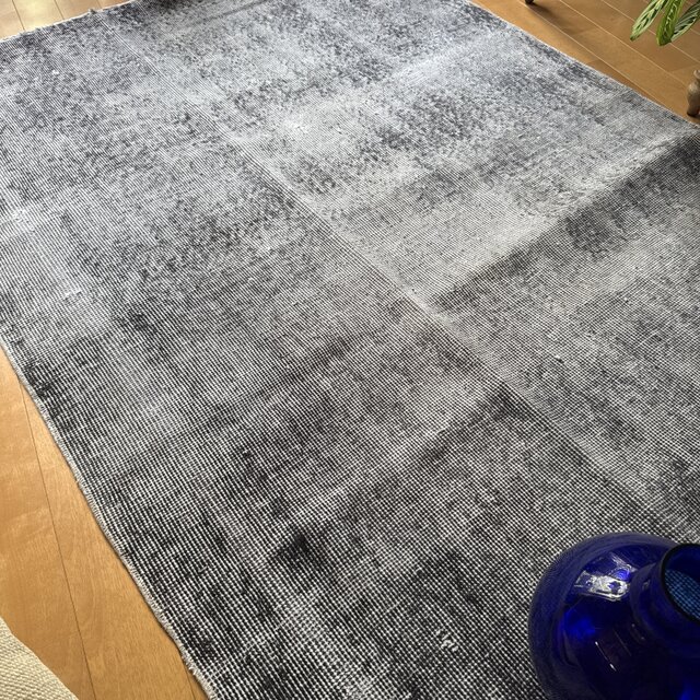 198×105ネイビーグレイ オーバーダイ ワンカラーラグ トルコ