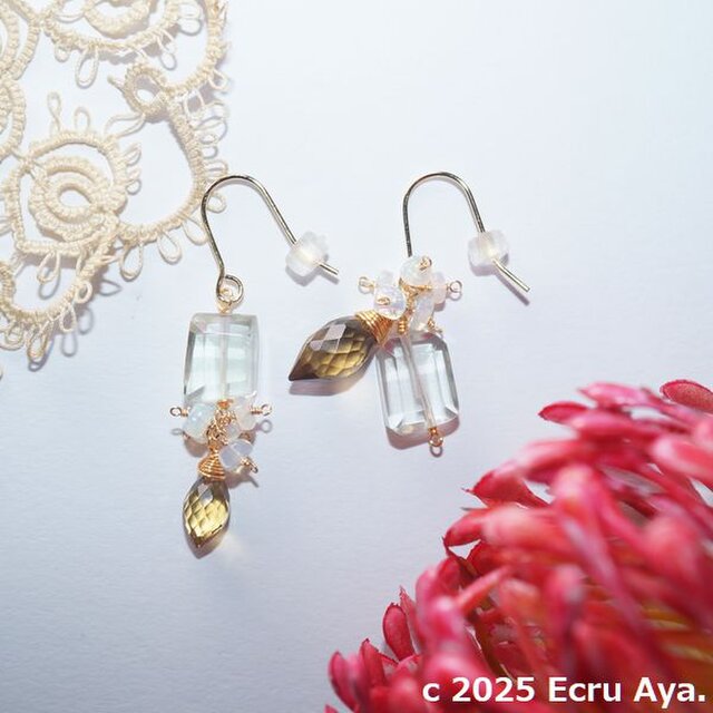 *晩夏光*ビアクォーツのアシンメトリーピアス