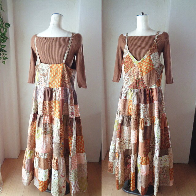 sold 絵画なパッチワーク♥夏の終わりのブラウン♥ボリュームキャミ