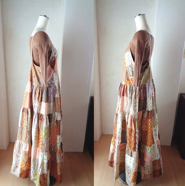 sold 絵画なパッチワーク♥夏の終わりのブラウン♥ボリュームキャミ