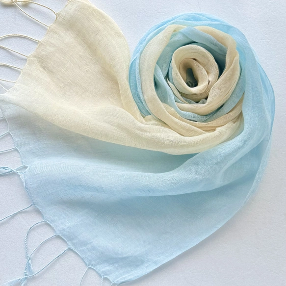 しなやかリネン＊淡青色×梔子色＊ショール