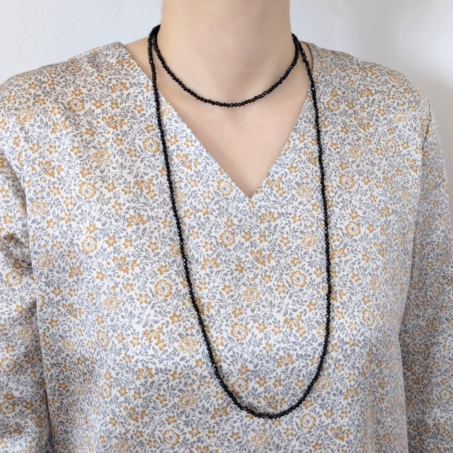 【3mmオニキス＊120cmロングネックレス】サージカルステンレス 316 金属アレルギー対応 オケージョン 2連 3連