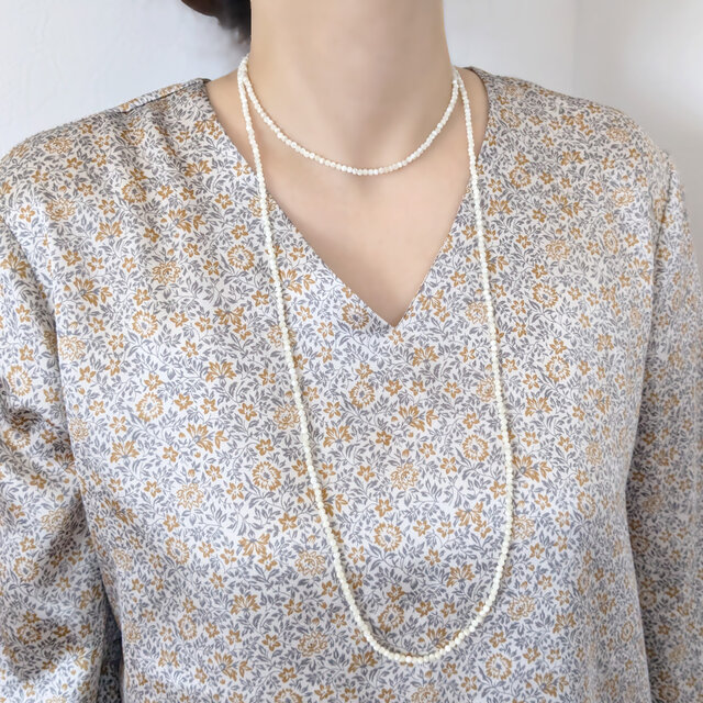 【3mmマザーオブパール＊120cmロングネックレス】サージカルステンレス 316 金属アレルギー対応 オケージョン 2連 3連