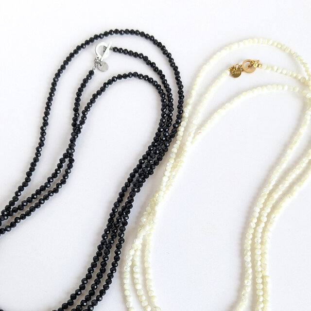 3mmマザーオブパール＊120cmロングネックレス】サージカルステンレス