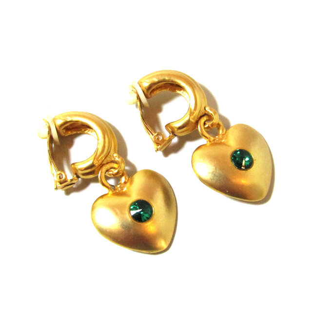 80s Vintage Gold Tone Heart Drop Earrings