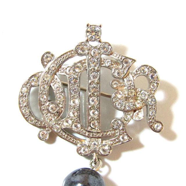 Christian Dior Old Logo Rhinestone Drop Design Brooch