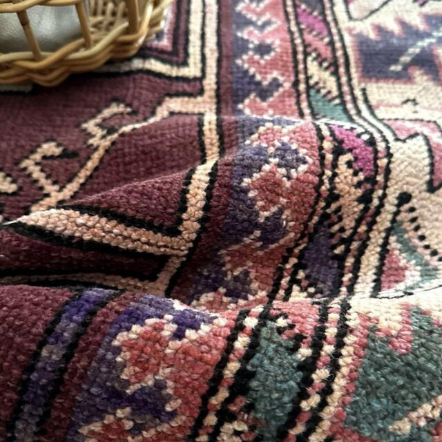 大判　ボタニカル236×117 アースカラー　アイボリー　トルコヴィンテージラグ 大判 ボタニカル236×117 アースカラー アイボリー トルコ