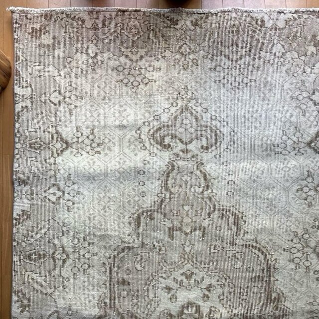 専用！ベージュ×グレー　112x200 メダリオン　トルコ　ヴィンテージ　ラグ 118×209 淡いカラー メダリオン 生成りグレージュ トルコ