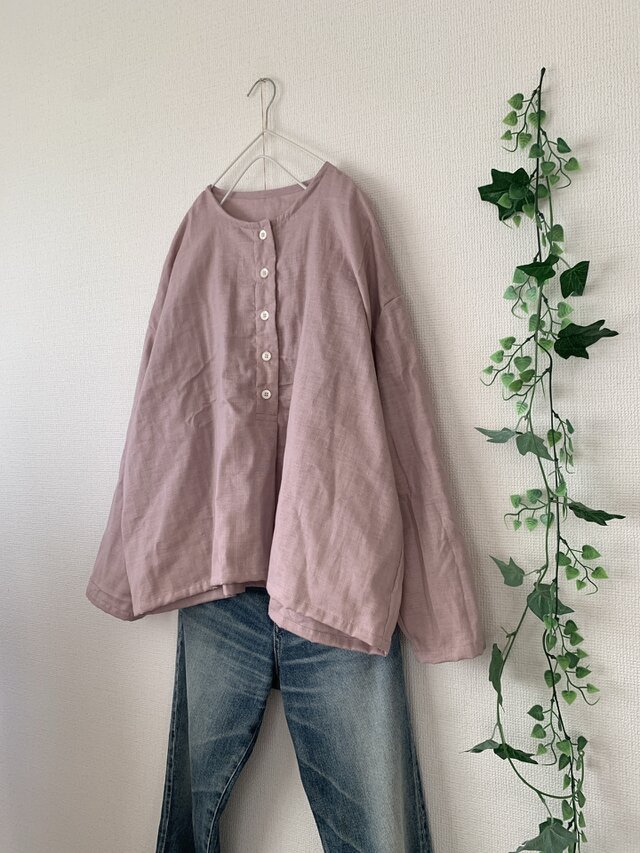 ダブルガーゼヘンリーネックブラウス