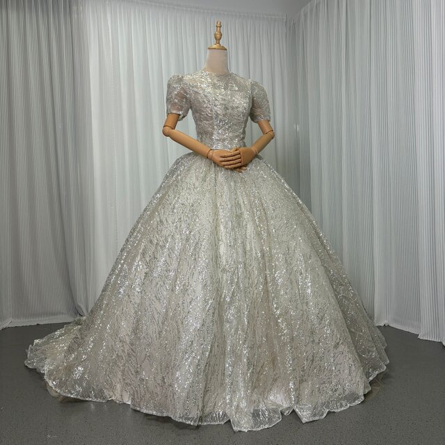 華やか ウェディングドレス+トップス グリッタードレス 半袖 くるみボタン 憧れのドレス 結婚式