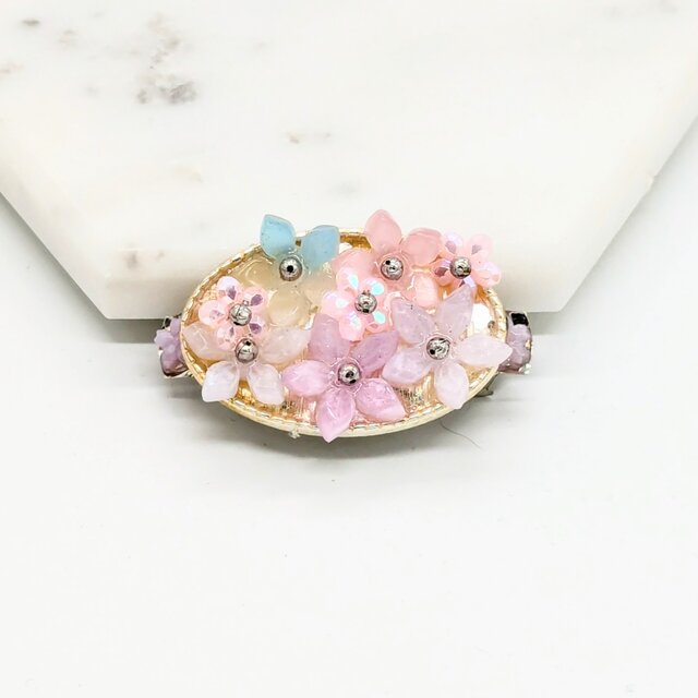 ピンクの花のヘアバレッタ