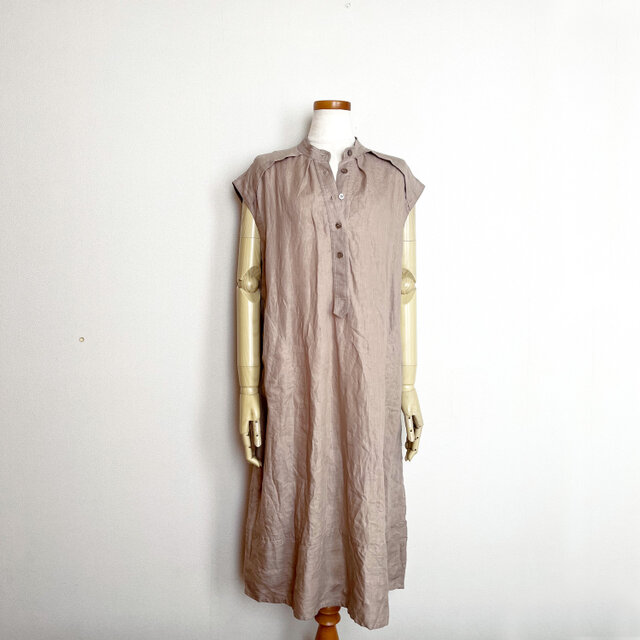 リネンラミーワッシャー・スタンドカラー プルワンピース