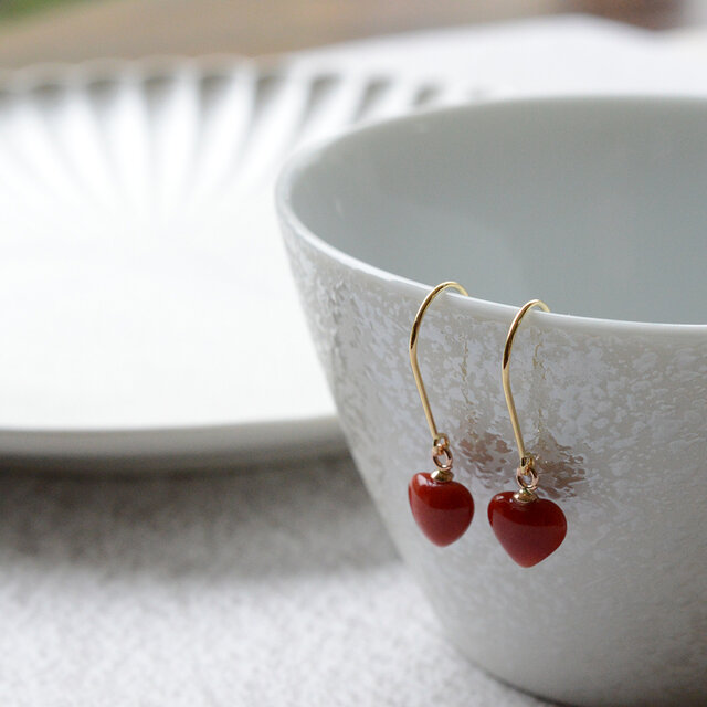 ハマちゃん ★K18 赤サンゴピアス ハート サンゴピアス 18金 珊瑚 ハマちゃん 様専用☆K18 赤サンゴピアス ハート サンゴピアス 18