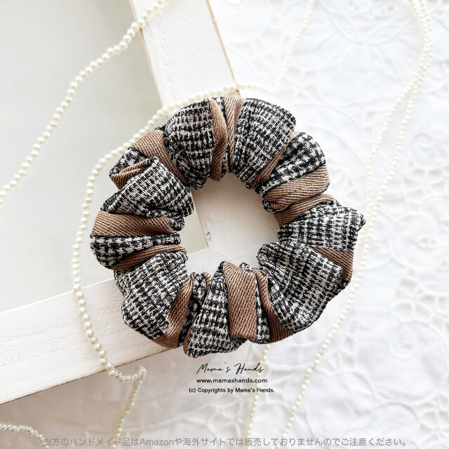 ⭐️6点売れました⭐️《おしゃれな大人に》イタリア製 高級感漂う グレンチェック 茶系 細め 小 シュシュ ヘアゴム♪