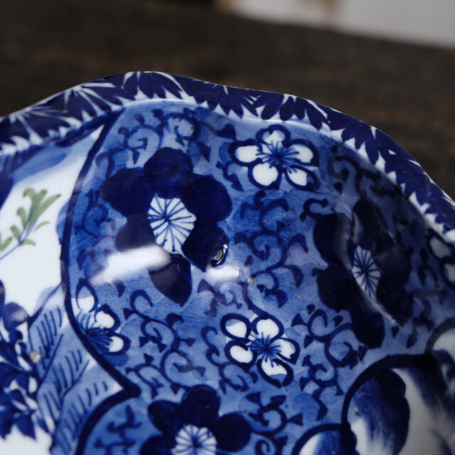 412『瀬戸 花唐草文 皿』　/骨董品 古美術 古道具 アンティーク 古童 - 絵瀬戸 花文 石皿 | 古美術品専門サイト fufufufu.com