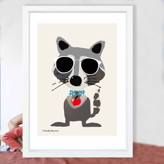 ちょっとサングラス　アライグマ　送料無料 　イラスト　A4〜A0　ポスター　アートポスター　アート/sei検索新着順　3700