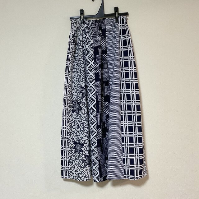 浴衣リメイク Ｊ  パッチワーク ギャザースカート  着物 コットン