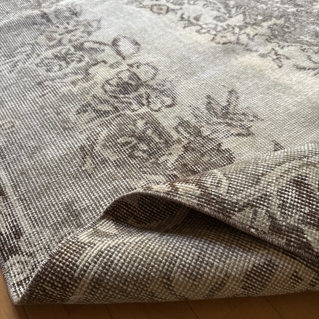 大判レア155×276キナリ×淡いグレイ 王道メダリオン トルコヴィンテージラグ