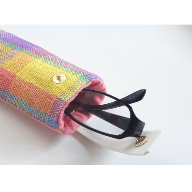 手織りリネンのメガネケース　イエロー