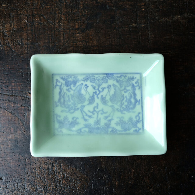 サマー特価￥2200→￥1100】青磁で素敵◇向かい合う鳳凰 瀬戸焼