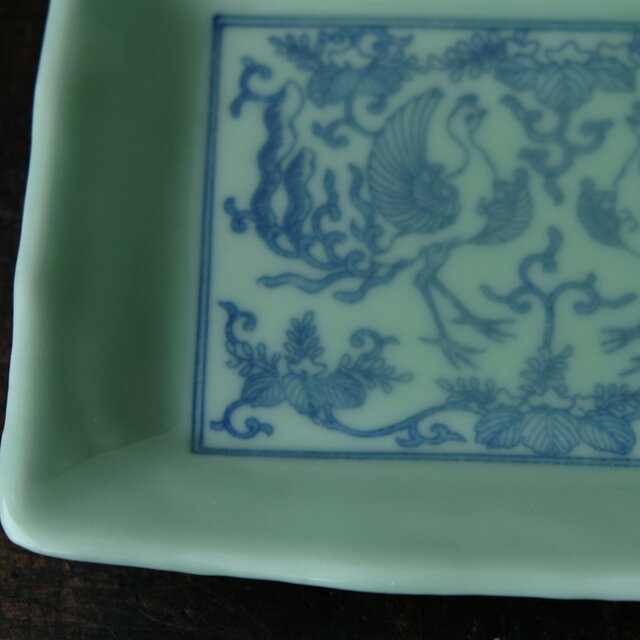 サマー特価￥2200→￥1100】青磁で素敵◇向かい合う鳳凰 瀬戸焼