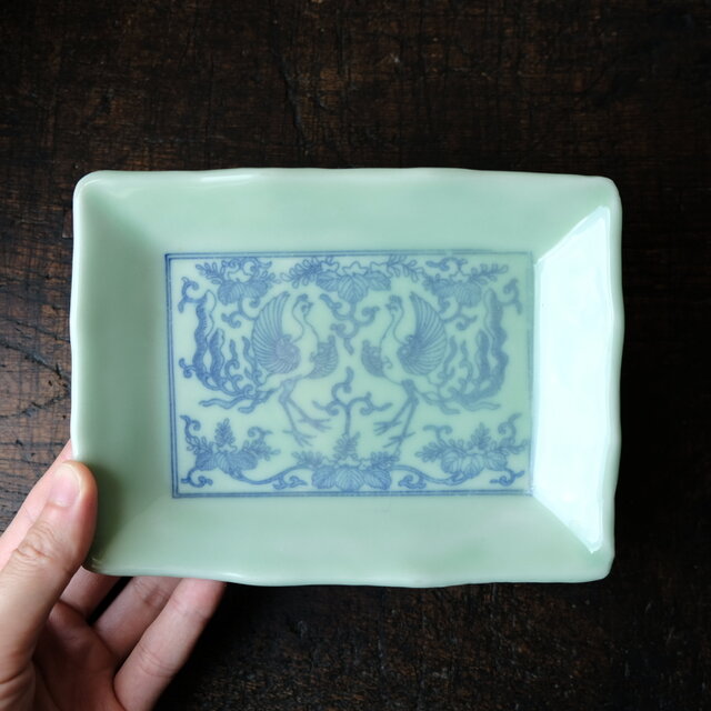 サマー特価￥2200→￥1100】青磁で素敵◇向かい合う鳳凰 瀬戸焼