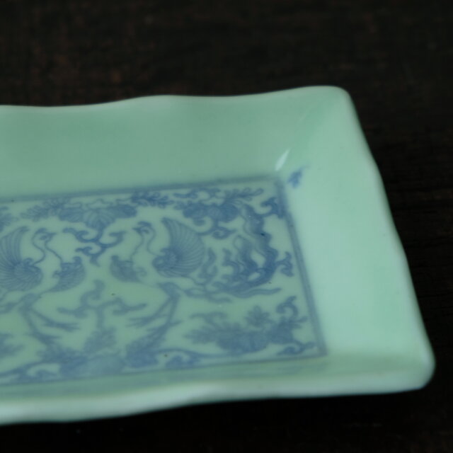 サマー特価￥1800→￥950】青磁で素敵◇向かい合う鳳凰 瀬戸焼