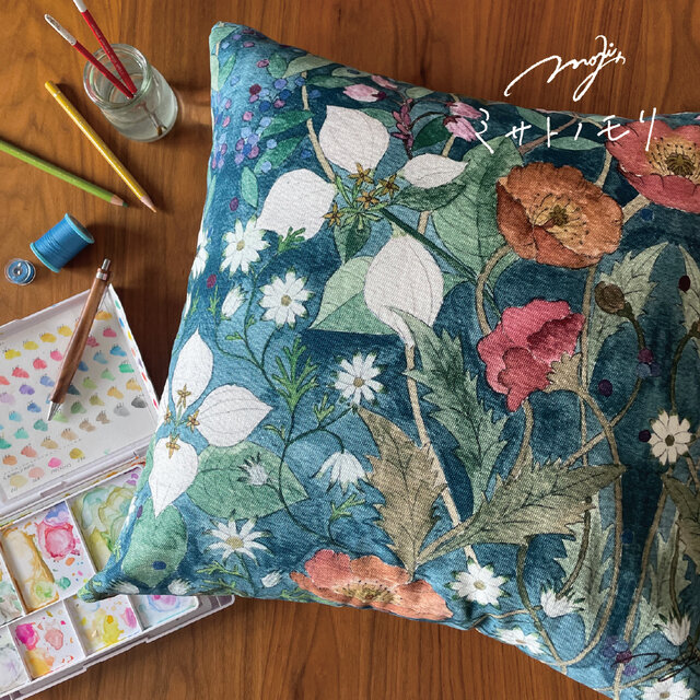 ﾐ ｻ ﾄ ﾉ ﾓ ﾘ｜絵やお花を飾るように愛用したいクッションカバー（キャンバス綿100・45cm）花柄｜月末〆受注