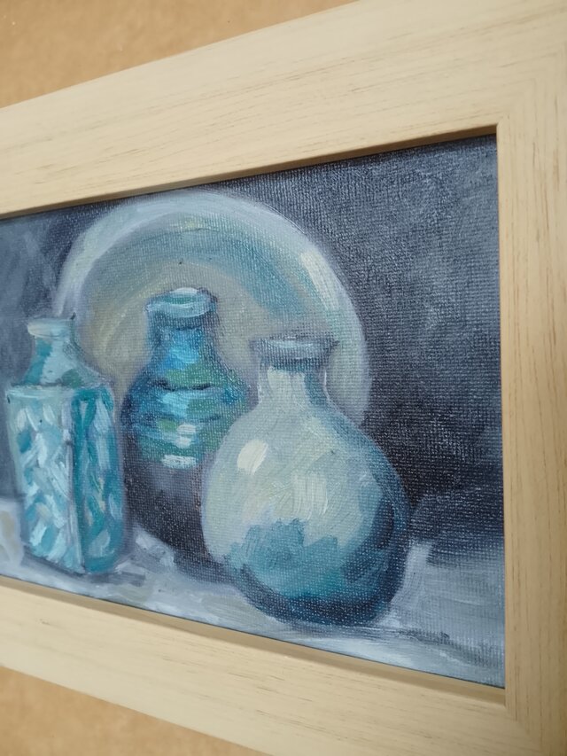 油絵。花瓶とお皿。オリジナルな作品。フレームあり。 | iichi