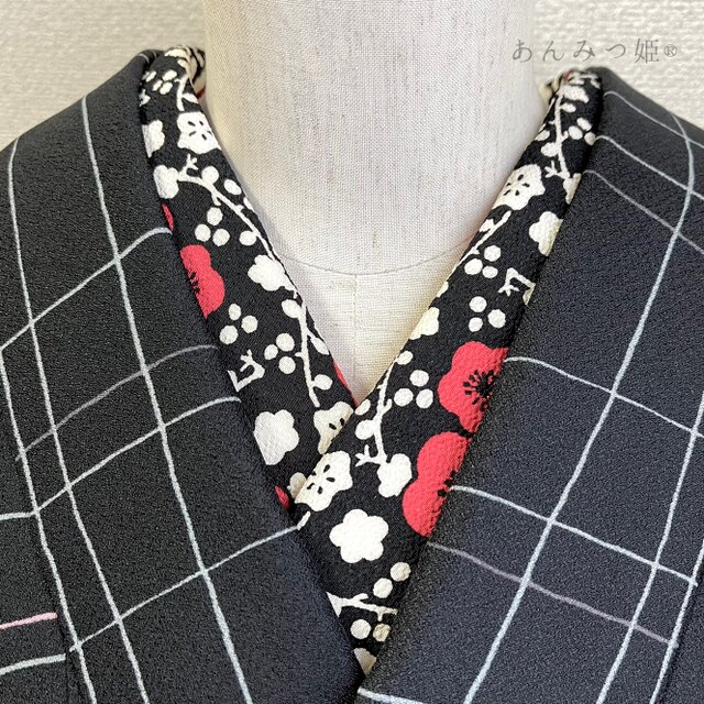 ポリエステルちりめんの半衿  紅白梅