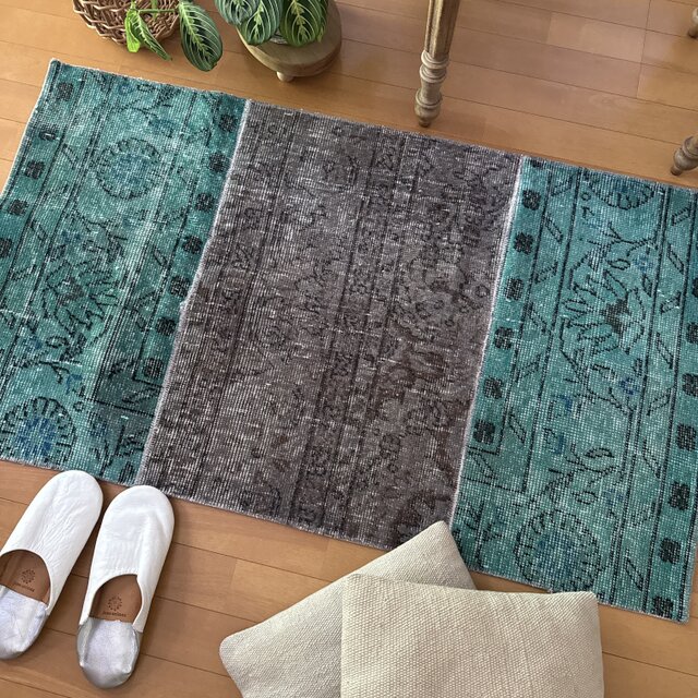 91×191優しいオレンジカラー　パッチワーク　トルコヴィンテージラグ 超ロングネイビー65×249レッド パッチワークランナー トルコ