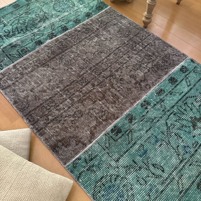 パッチワーク✳︎43×207 デニムブルー囲み　フラワー　トルコヴィンテージラグ パッチワーク✳︎43×207 デニムブルー囲み フラワー トルコ