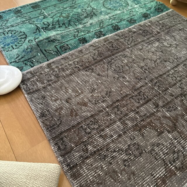 69×119 グレイ×ブルーグリーン パッチワーク トルコヴィンテージ