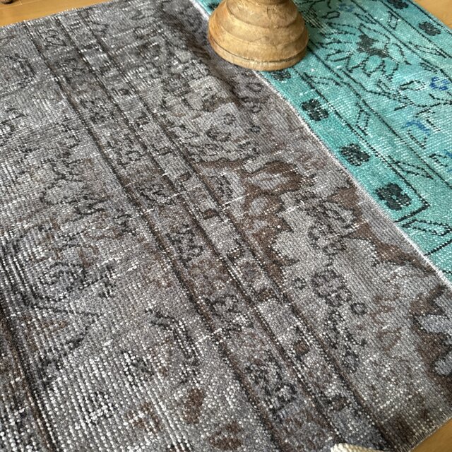 パッチワーク✳︎43×207 デニムブルー囲み　フラワー　トルコヴィンテージラグ パッチワーク✳︎43×207 デニムブルー囲み フラワー トルコ