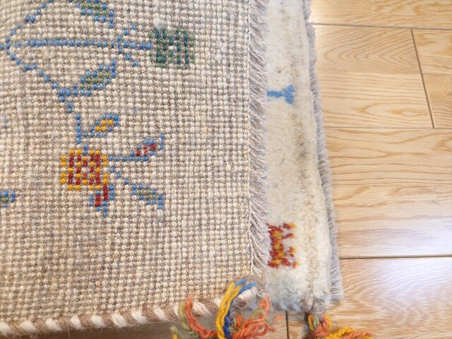 ペルシャ　ギャッベ  ミニマット 40×38  アイボリー　グレー　生命の木 ペルシャ ギャッベ 玄関マット小 ラグ 55×39cm アイボリー
