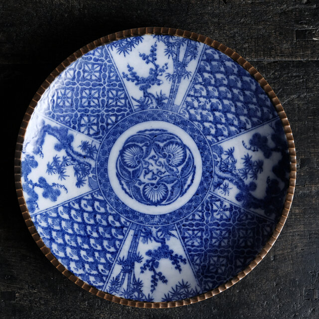 古伊万里　小皿　雪だるまと犬図　銅判　明治後期〜大正　骨董　アンティーク 古伊万里 小皿 雪だるまと犬図 銅判 明治後期〜大正 骨董
