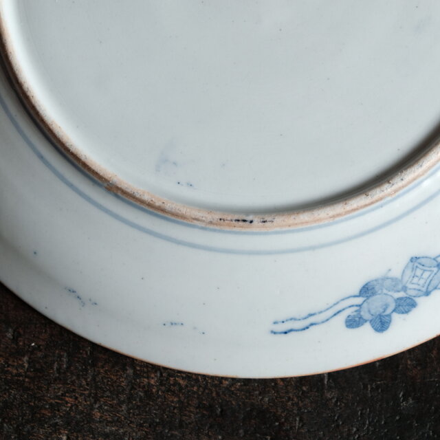 松竹梅の絵◇青で素敵。伊万里 花文印判イゲ大皿 骨董・antiques