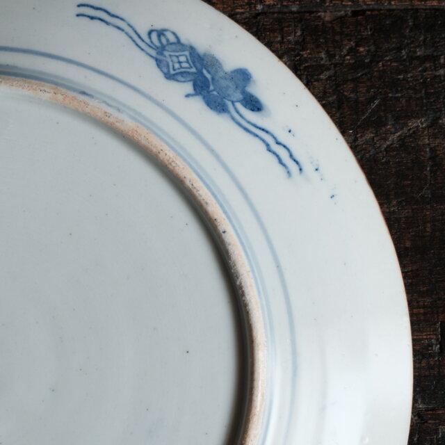 松竹梅の絵◇青で素敵。伊万里 花文印判イゲ大皿 骨董・antiques