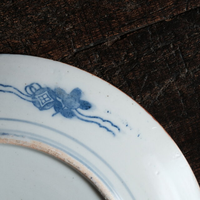 松竹梅の絵◇青で素敵。伊万里 花文印判イゲ大皿 骨董・antiques