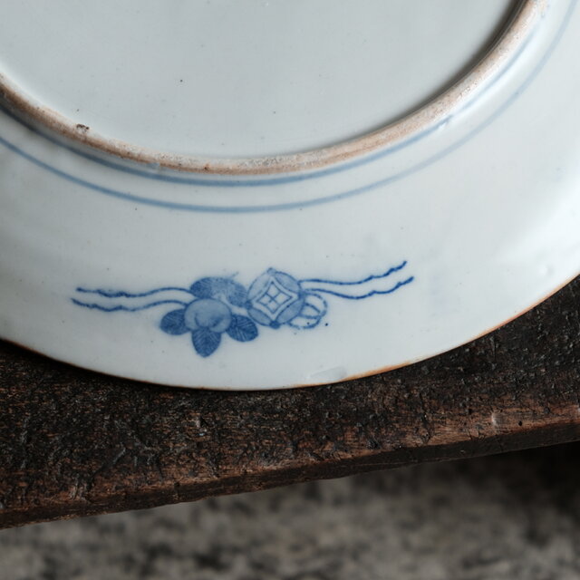 松竹梅の絵◇青で素敵。伊万里 花文印判イゲ大皿 骨董・antiques