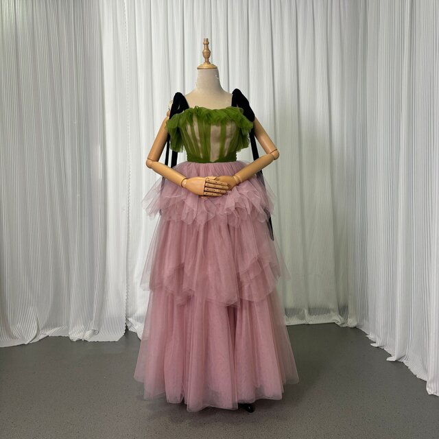 カラードレス グリーン ピンク キャミソール チュールスカート ふわふわドレス 披露宴
