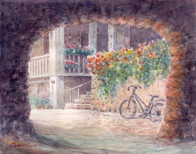 水彩画原画「マナローラ・イタリア」＃664 水彩画原画 断崖に立つマナローナの街・イタリア ＃664 | iichi