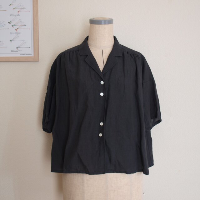 LINEN 五分袖 開襟シャツ *ネイビー* size FREE | iichi 日々の暮らし