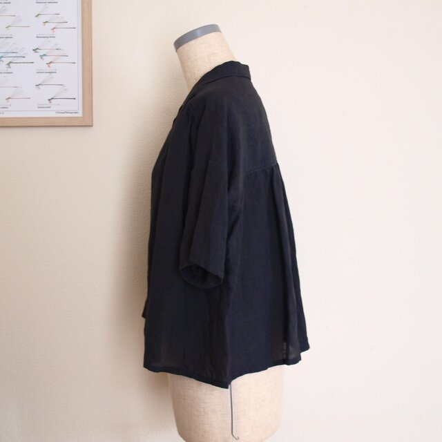 LINEN 五分袖 開襟シャツ *ネイビー* size FREE | iichi 日々の暮らし