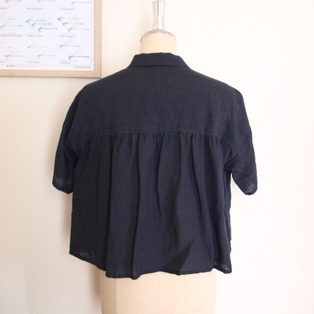 LINEN 五分袖 開襟シャツ *ネイビー* size FREE | iichi 日々の暮らし
