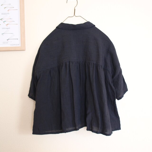 ハンドメイド『 天日リネン 開衿 テーラーカラー 5分袖シャツ 