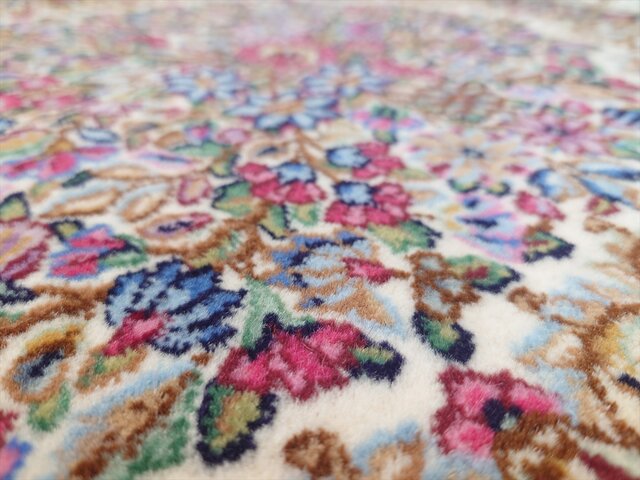 ペルシャ絨毯ケルマン産 フラワー 花柄 玄関マット小 75（83フサ込