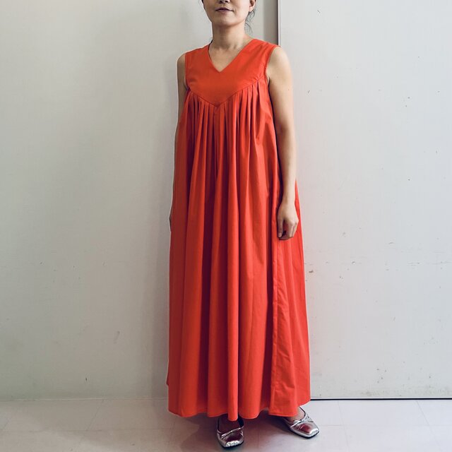 Aラインタックノースリーブワンピース(オレンジ) | iichi 日々の